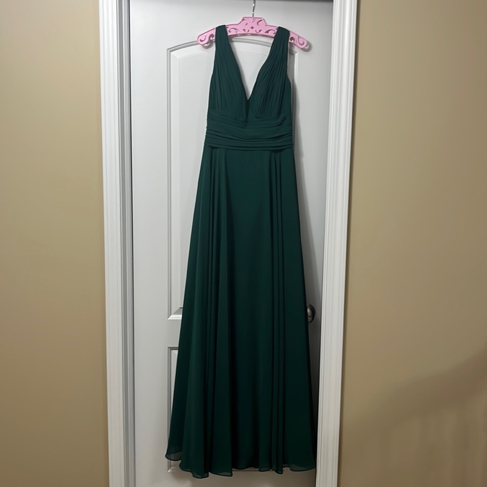 Long forest green prom dress